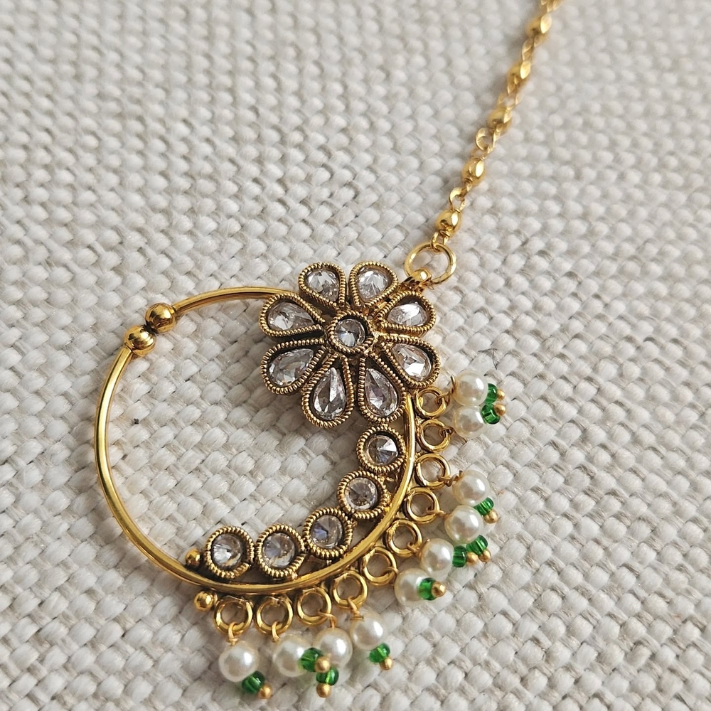 Elegant Gold and Green Floral Women's Clip On Nose Ring Jewelry